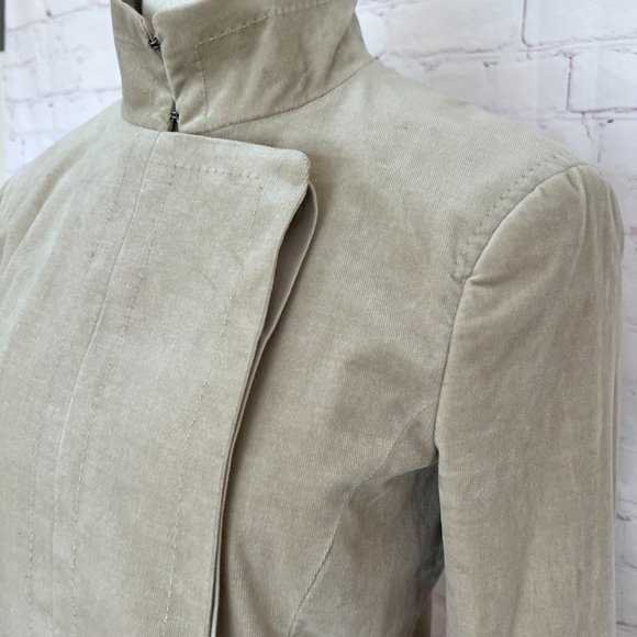 Theory Beige Hi Neck Military Fitted Crop Jacket - SIze 6 - Picture 2 of 14